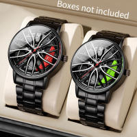 Reloj De Negocios Para Hombre 2PCS Moda Dial De Rueda De Coche 3D Reloj Deportivo Acero Inoxidable Análogo Quartzo Sin Caja - details 0