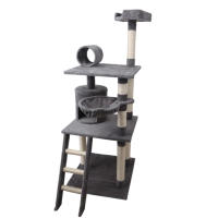 Rascador grande de varios pisos y multifuncional en color gris  Resistente y robusto Varias plataformas de observación Diseño de varios pisos Con todas las funciones Gris  Multifuncional Rascador para gatos  Resistente a la suciedad Estético - details 1