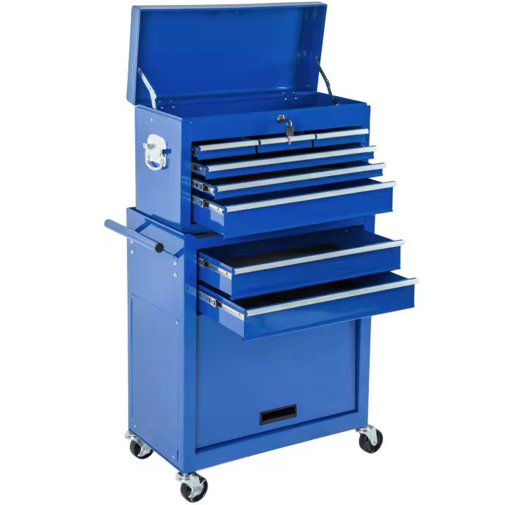 Tectake - Carro de herramientas con 10 compartimentos  Cajón independiente extraíble  Gran cajón extraíble con cerradura individual y asas laterales  Carrito de herramientas con dos cajones y un compartimento separado - 1