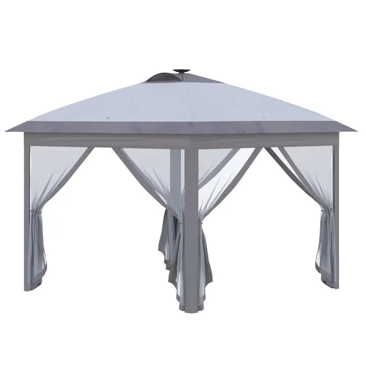 Gazebo de viaje para Exterior 3,3x3,3 M Gazebo plegable con USB LED plegable con Paredes laterales de Malla, Sol resistant Canvas Oxford gris, perfecto para Fiesta en El Jardín - 1