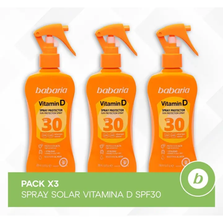 Babaria Pack 3x Spray Solar Vitamina D SPF30:  Protector Solar SPF30 con Vitamina D y Niacinamida 200ml - 1