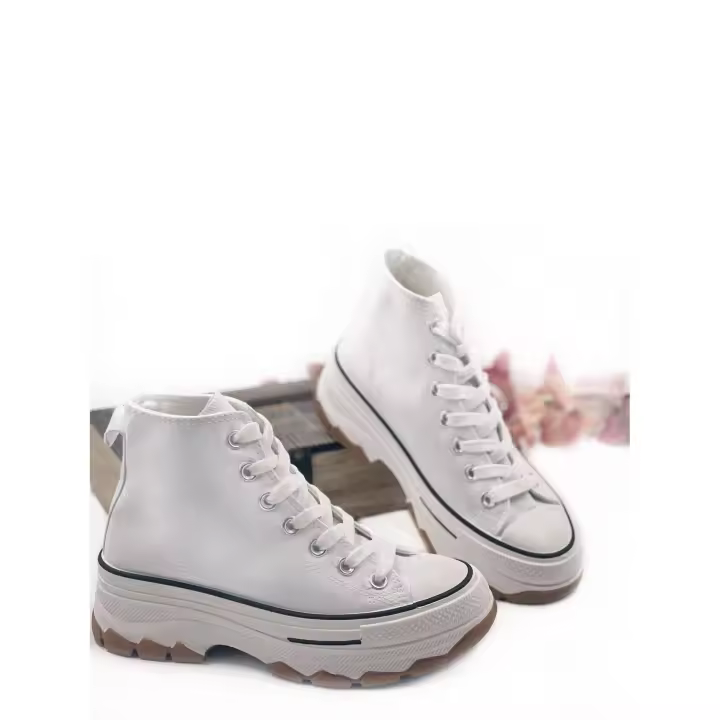 CALZADO ESTILO. Botín zapatillas de lona con plataforma, para mujer, con cordones, combina estilo y comodidad - 1