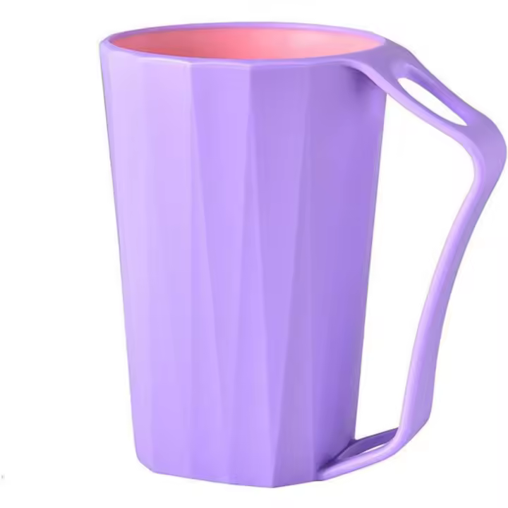 Vaso para cepillo de dientes con asa para baño, vaso de plástico multiusos para enjuague bucal, soporte para cepillo de dientes y vaso para beber (morado) - 1