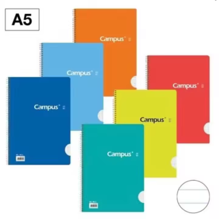 Campus - Pack de 6 libretas, Cuadernos PEQUEÑO  A5 :Cuadro, doble rayas y una raya.  Tapa Básica blanda , 80 hojas, perfectos para uso escolar, oficina y hogar, Colores Surtidos - 1