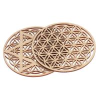 1PC Flor De La Vida Chakra Madera Redonda Borde Carved Coaster Para Conjunto De Piedras Y Cristales Decoración De Casa Y Cocina DIY - details 4