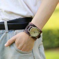 Reloj De Pulsera Para Hombre Punk Retro Con Correa Ancha De Cuero Reloj Militar De Cuarzo Con Pulsera De Cuero Display Sin Números - details 12