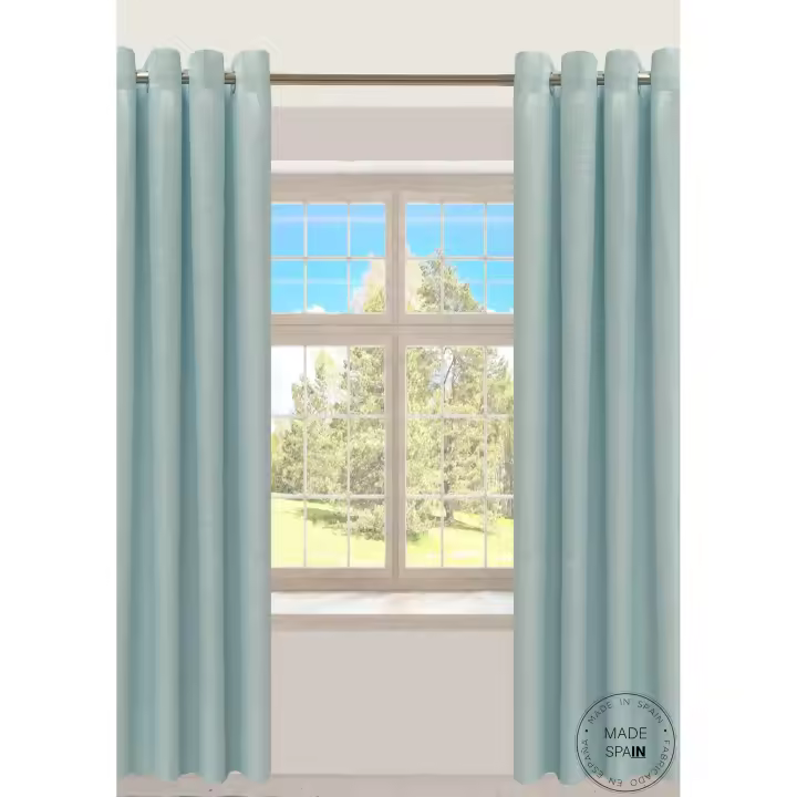 La cortina Rustik Color Agua, con ollados y cinta multifunción (Pasabarras y cinta fruncidora), aporta un toque de frescura y naturalidad a tu salón, dormitorio o cocina. Combina la practicidad de la cinta multifunción con la elegancia de los ollados - 1