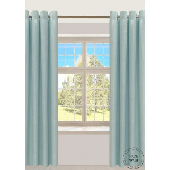 La cortina Rustik Color Agua, con ollados y cinta multifunción (Pasabarras y cinta fruncidora), aporta un toque de frescura y naturalidad a tu salón, dormitorio o cocina. Combina la practicidad de la cinta multifunción con la elegancia de los ollados - 1