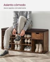 Banco zapatero con asiento acolchado, estante para zapatos, ideal para entrada, pasillo y dormitorio, marrón vintage, 30x104x48 cm - details 2