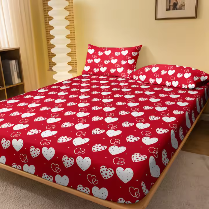 Sábana Ajustada Moderna Y Simple En Color Mate Con Diseño De Corazón Funda De Cama Impresa Para Dormitorio Sin Almohadillas - 1