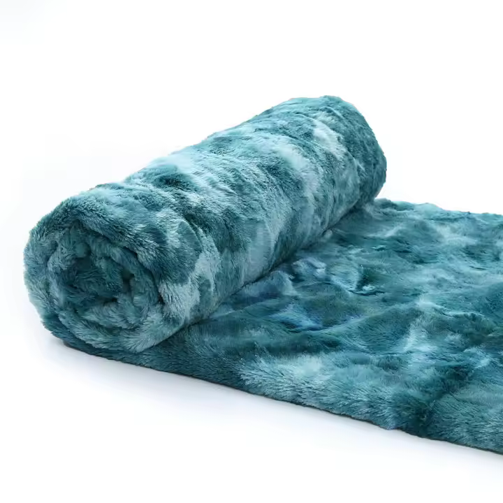 Manta con pelo sintético - colcha con aspecto de pelo, lavable a Máquina, color Azul - 1