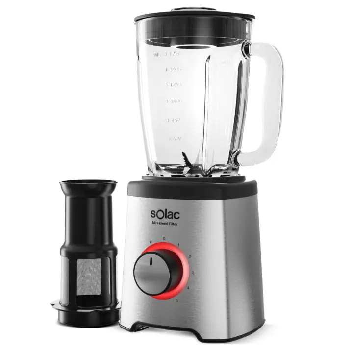 Solac - Batidora de vaso Max Blend Filter  1600W  Jarra Cristal 1,75L  5 velocidades con función Pulse  6 filos en acero inoxidable  Pica Hielo  Filtro para zumos sin pulpa - 1