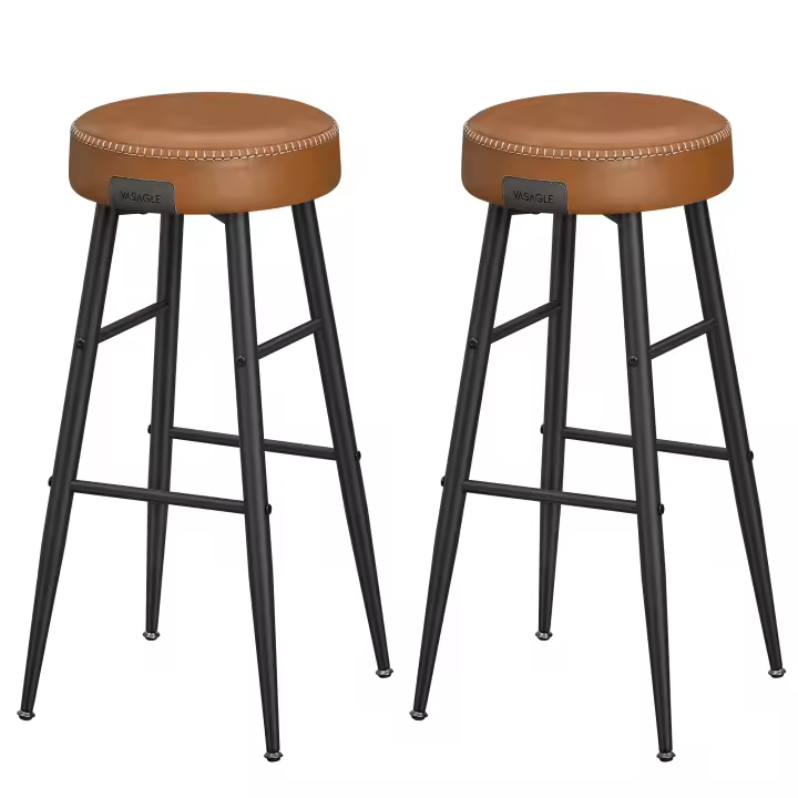 VASAGLE EKHO Colección - Juego de 2 Taburetes de Bar, Taburetes de Cocina, Taburetes de Desayuno, Cuero Sintético con Costuras, 76,2 cm de Alto, Silla Comedor, Fácil Montaje, Negro Tinta/Verde Bosque/Marrón Caramelo - 1