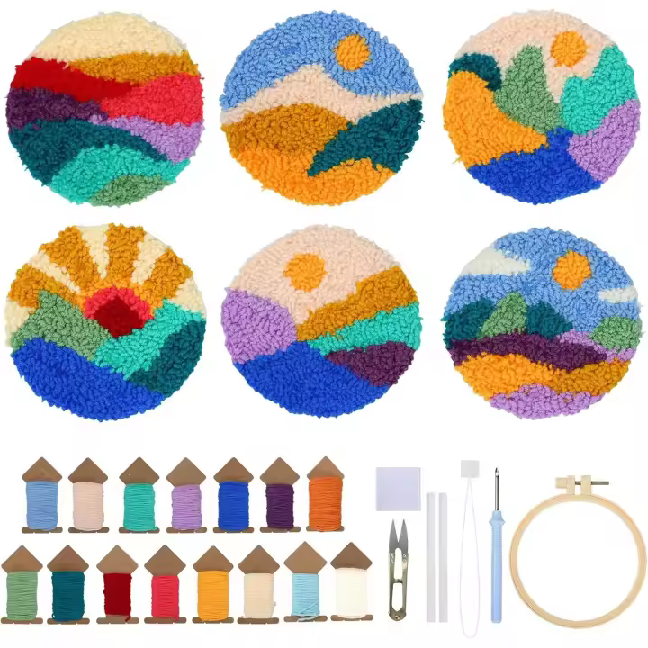 Kit de Aguja Perforadora: Kits de Aguja Perforadora para principios Adultos, Kit de posavazos con Aguja Perforadora, Kit de bordada con Aguja Perforadora, Kit de costura Perforadora de 6 patrones para bricolaje con herramientas, hilos, Ano, insticcion - 1