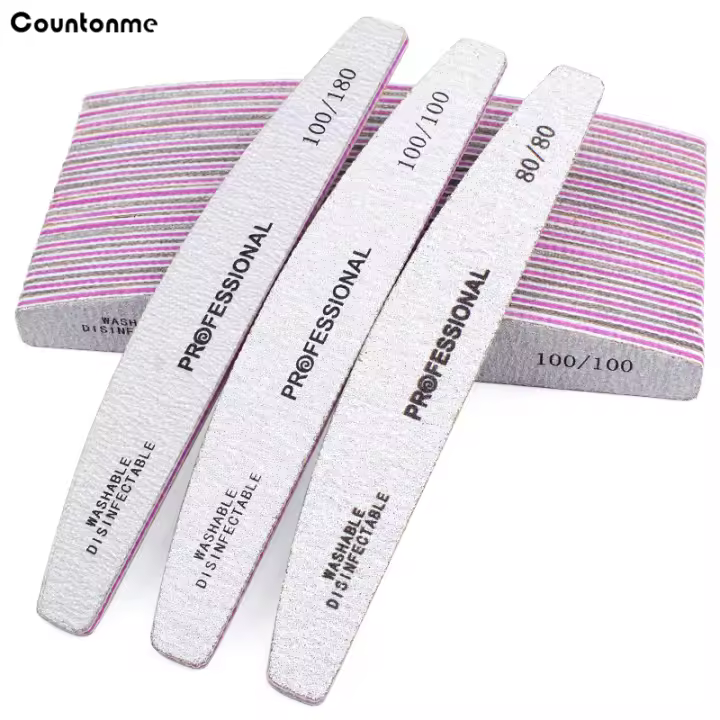 5Pcs Bloque De Archivo De Uñas Profesionales Gris 100/180 Grit Curvo Doble Cara Para Manicura Y Pedicura Archivo De Uñas Plástico - 1