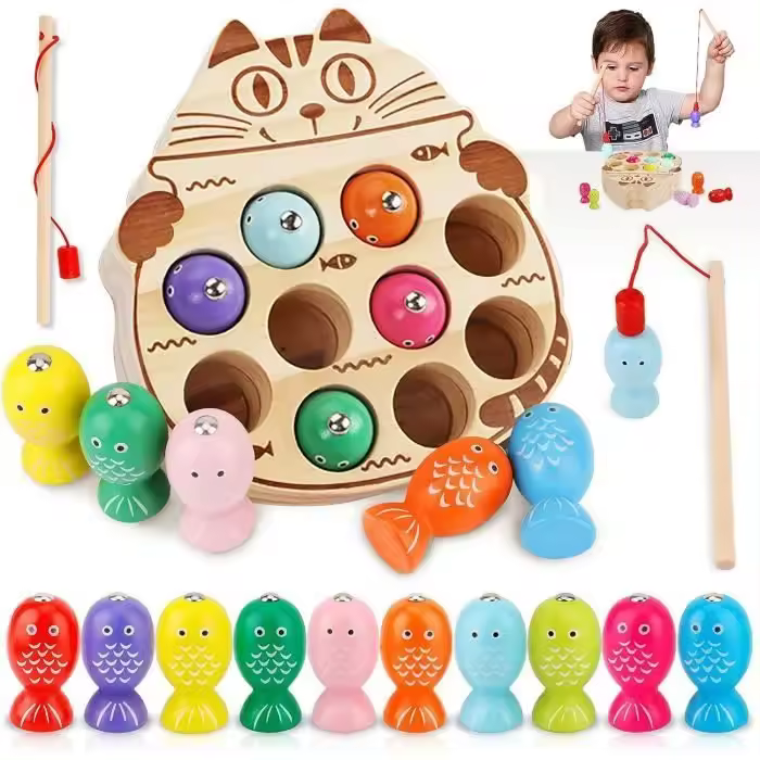 Juego de Madera para niños, mini juego de Pesca magnético GENOSSEN, juegos Montessori, Actividades Infantiles, juegos Educativos, Gift para 2, 3, 4 Y 5 años. - 1