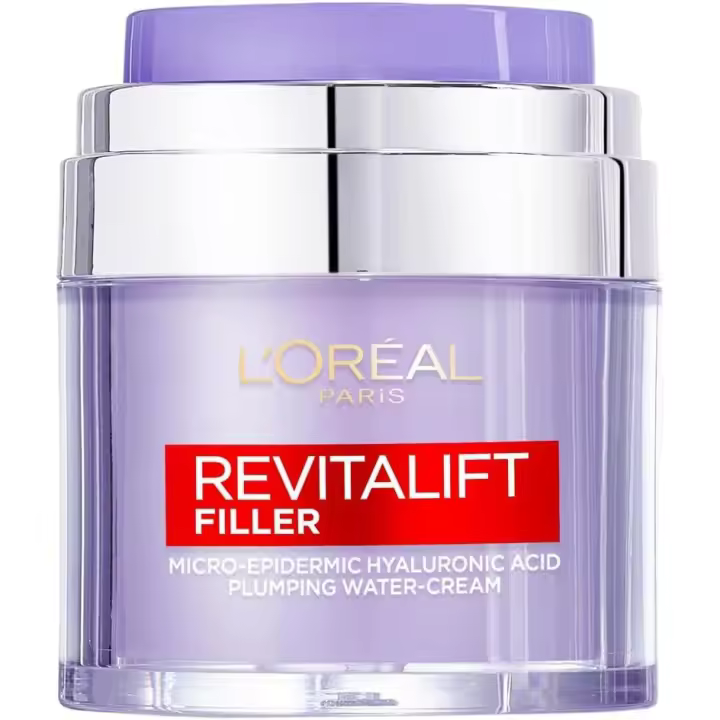 L'Oréal Paris Revitalift Filler Crema de Día SPF 50 con Microrelleno de Ácido Hialurónico Y para dia Y para noche Y Revitalift Rellenador Crema-Gel Nutritiva e Hidratante Rejuvenecedora Facial con Ácido Hialurónico 50ml - 1