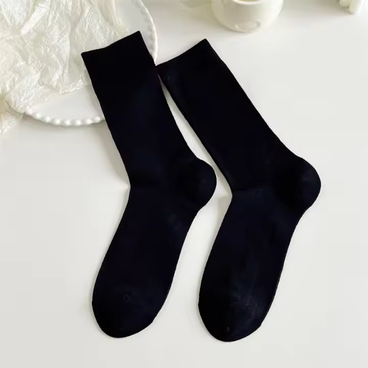Calcetines De Mujer Color Sólido Primavera Verano Malla Hueca Calcetines Largos Respirables Casual Blancos Delgados Cómodos - 1