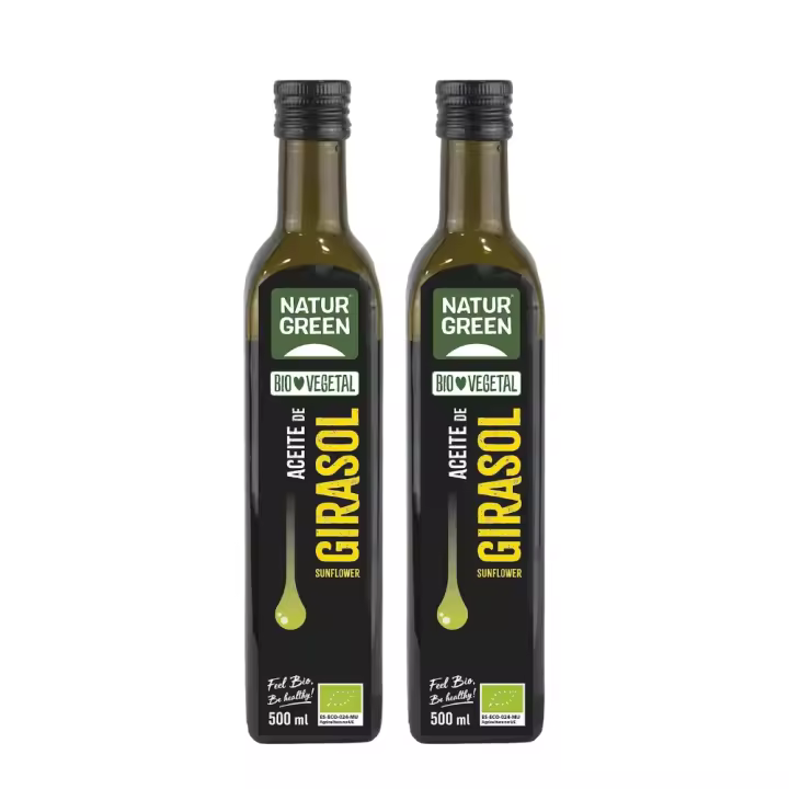 Aceite de Girasol Bio Alto Oleico  500ml  Pack de 2x  Prensado en frío  Ideal para cocina saludable y repostería  100% vegetal y ecológico  NATURGREEN - 1