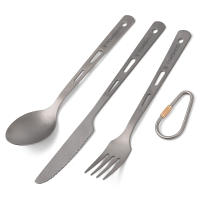 TOMSHOO Set De Cubiertos De Titanio 3PCS Con Abrazadera Y Saco De Lona Para Camping Al Aire Libre Incluye Cuchara Cuchillo Y Cuchara - details 1