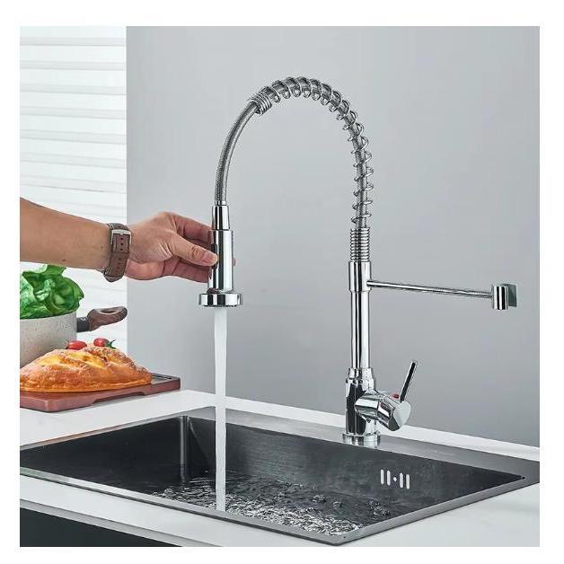 PORCHEDDU Grifo de cocina mezclador giratorio 360 ° con 2 caños de arce de acero inoxidable cromado extraíbles, grifo de cocina de látex extraíble, mezcla de agua caliente y fría, caño de doble modo cromado con resorte