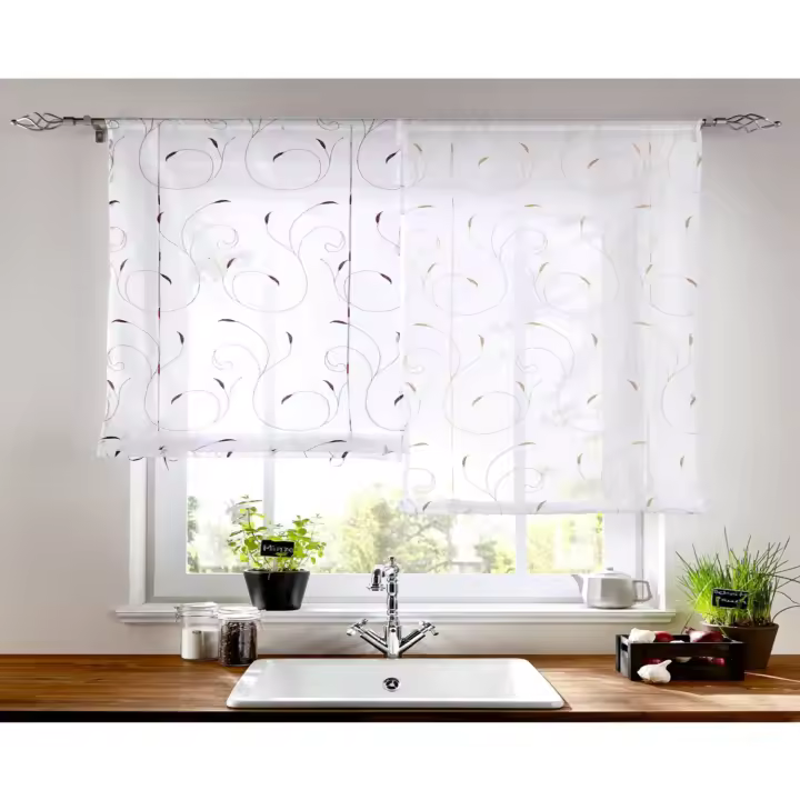 Cortina continua con bordado floral, decoración de habitación, baño, balcón (púrpura, 140x140cm) - 1
