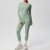 SSITO Traje de Yoga de 2 UDS., Conjunto Deportivo de Gimnasio para Mujer, chándales para correr con Cremallera, ropa Deportiva de entrenamiento, Camisa Deportiva Larga de manga, ropa de Yoga - details 18