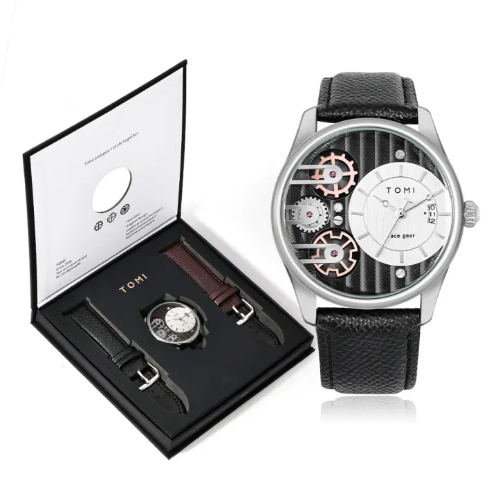 Reloj De Cuarzo Para Hombre TOMI Con Correa Desmontable Estilo Negocios Y Sencillo Caja De Regalo De Fiestas Material De Pulsera PU Calendario Completo Resistente Al Agua - 1