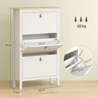 HOMCOM Mueble Zapatero Estrecho Zapatero Entrada Recibidor con 3 Cajones Abatibles Estantes Ajustables y Tiradores de PU para 21 Pares de Zapatos para Pasillo 80x24x131 cm Blanco - details 2