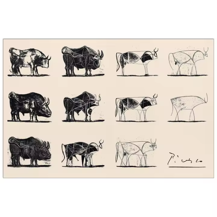 Panel decorativo de Arte Moderno, listo para colgar. PICASSO - Le Taureau - Cm 92x61 - 1