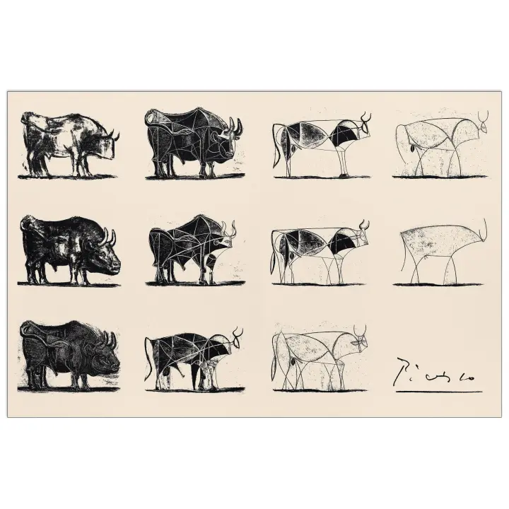 Panel decorativo de Arte Moderno, listo para colgar. PICASSO - Le Taureau - Cm 92x61 - 1