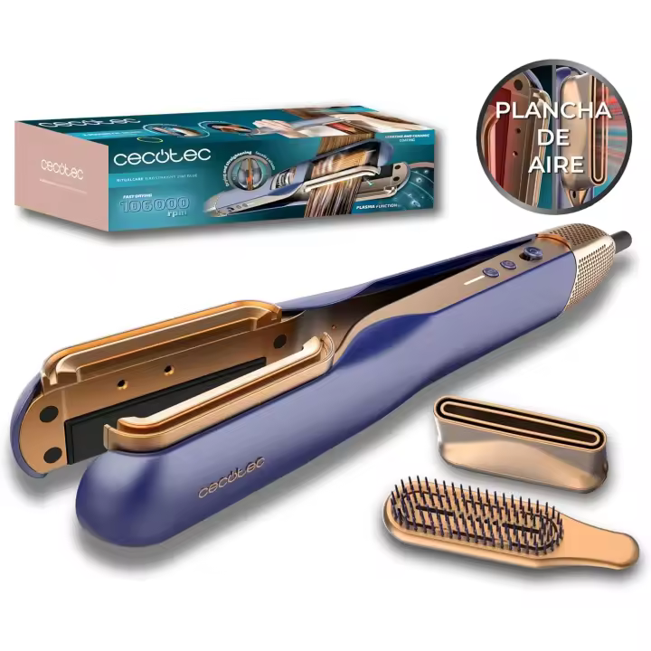 Cecotec Plancha de Pelo y Secador RitualCare Air Lisse 2in1 Blue. 1000W, Seca y Alisa, Motor Digital, 106000RPM, Plasma, Cerámica y Queratina, Ranura Alta Presión, Botón Aire Frío - 1
