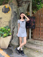 Vestido Mini Estampado Con Lazo Dos Piezas Para Mujer Verano Patchwork En Raso Manga Corta Estilo Y2K Streetwear Coreano Slim Fit - details 6