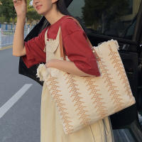 Bolso De Mano Casual Grande Para Playa Y Compras Bolso De Hombro Mujer Bolsa De Compras Con Manija Superior Bolso De Mujer De Lino Con Cierre Hasp - details 9