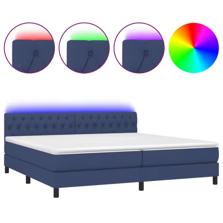 vidaXL Cama box spring colchón y luces LED tela azul 200x200 cm - 1
