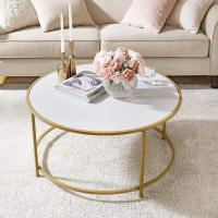 Mesa de centro moderna, diseño redondo elegante con tapa blanca y estructura dorada, ideal para salón, diámetro 84 cm - details 3