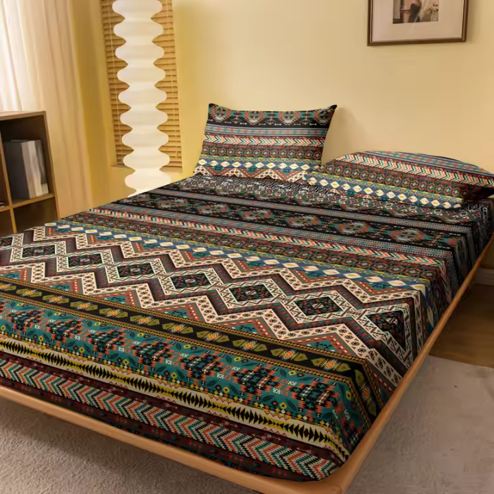 Sábana De Cama Bohemia Con Patrón Frosting 100% Poliéster Cobertura De Cama Para Dormitorio Sin Fundas De Almohada - 1