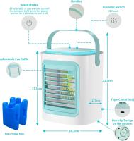 Ventilador de aire acondicionado portátil de 6,9*5,51*5 pulgadas, enfriador de aire 4 en 1 con 2 cajas de cristal de hielo, 3 velocidades de viento, 2 modos de niebla, 7 colores, ventilador de refrigeración de ahorro de energía para oficina en casa - details 0