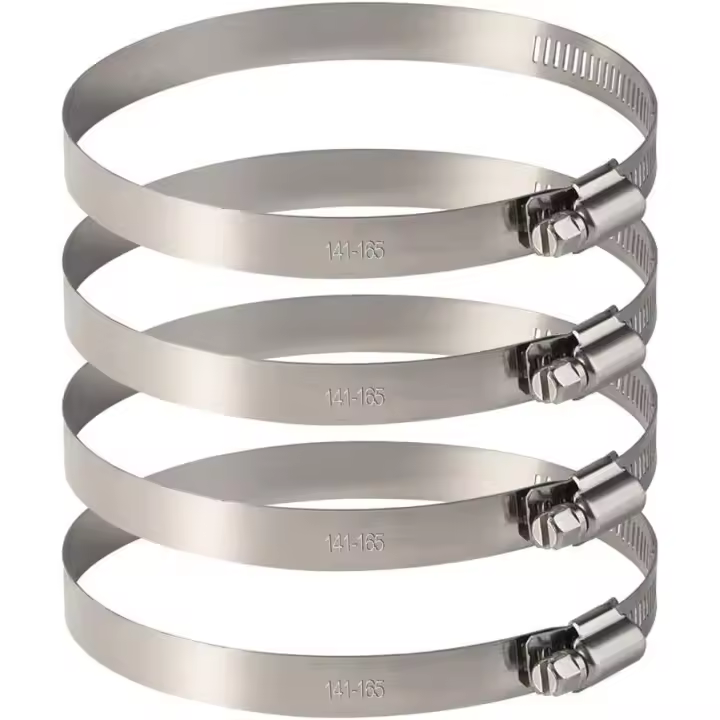 Lote de 4 Colliers de Serrage Tuyau en Acier Inoxydable - Ajustables pour la Fixing de Durites Souples (141mm-165mm) - 1