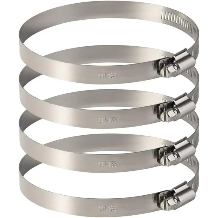 Lote de 4 Colliers de Serrage Tuyau en Acier Inoxydable - Ajustables pour la Fixing de Durites Souples (141mm-165mm) - 1