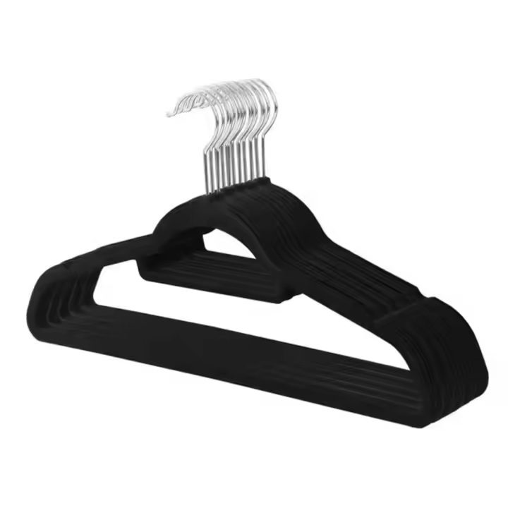 XY HOME - Pack de 9/15/24 Perchas de Terciopelo Negro, 41 cm de Largo, Ultrafinas y Resistentes, con Ganchos Giratorios 360°, para Camisas, Abrigos y Ropa Pesada - 1