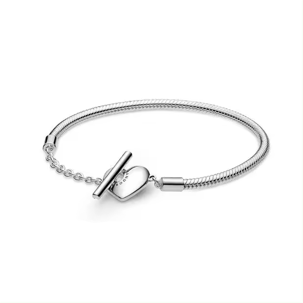 Pandora Pulsera de Plata para Mujer Moments Heart T-Bar 599285C00, Comes con el embalaje de Caja de Giunte original. - 1