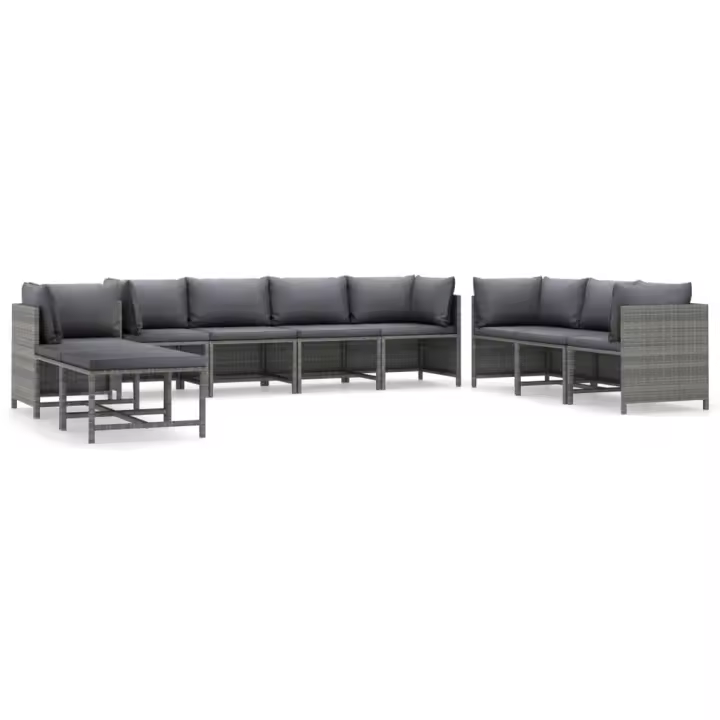 vidaXL Set de muebles de jardín 10 pzas y cojines ratán sintético gris - 1