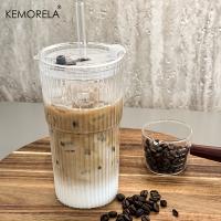 KEMORELA Tazas De Vidrio Ribbed Con Tapa Y Pajita 600ML Gran Capacidad Para Café Americano Frío Y Jugos Cerveza - details 6