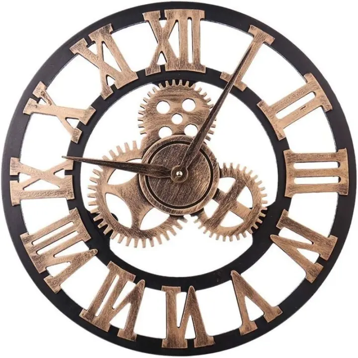 Grande horloge murale de style vintage, ronde, en métal, silencieuse, sans tic-tac, à piles, 45 cm, chiffres romains noirs, horl - 1