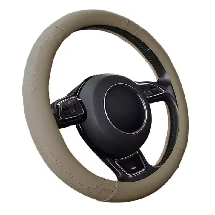 AUTOZOCO - Funda para Volante Universal Cuero de Microfibra 37-38cm - Cubierta Volante Apta 37/38 cm - Funda Aro - Anti Deslizante -Resistente - Beige - 1