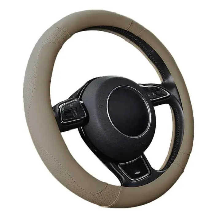 AUTOZOCO - Funda para Volante Universal Cuero de Microfibra 37-38cm - Cubierta Volante Apta 37/38 cm - Funda Aro - Anti Deslizante -Resistente - Beige - 1