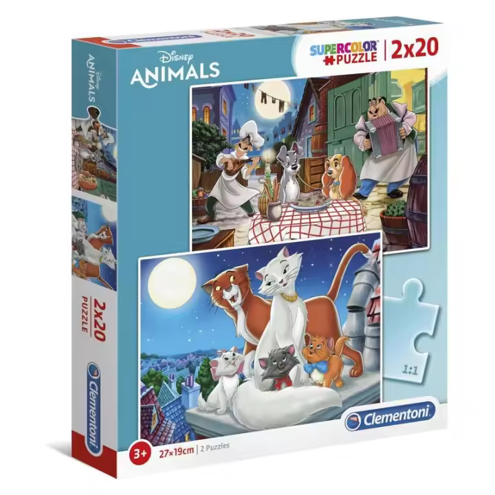 Puzzle 2 x 20 piezas disney Aristogatos y la Dama y el Vagabundo 24764 - 1