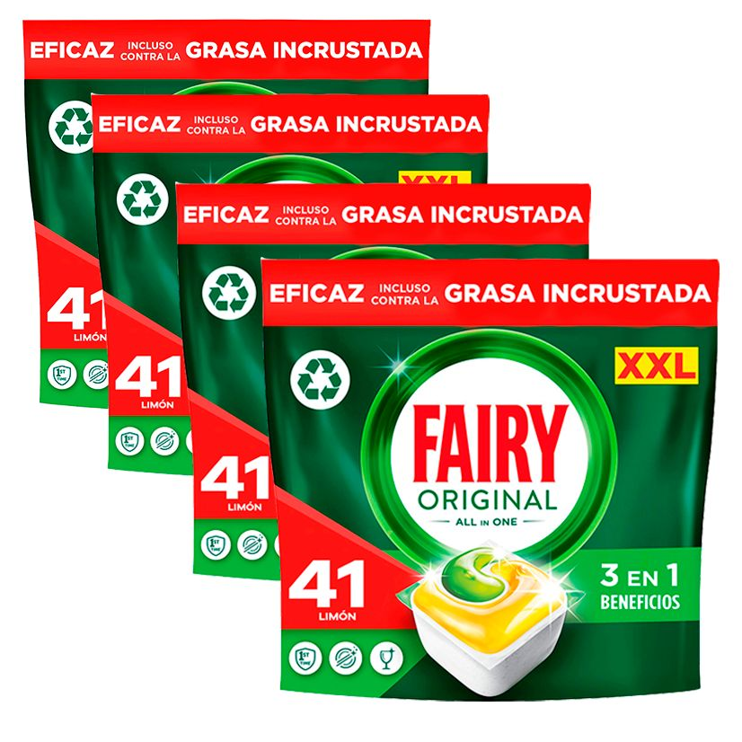 Fairy | Pack Original Todo En Uno 164 Cápsulas De Lavavajillas Limón, 4x41 Cápsulas