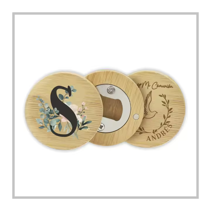 Regalos Vip.es - Pack Abridor Bambú Imán, perfecto para regalar de forma única y original en bodas, comuniones, bautizos, para el día del padre, personalizado, etiqueta, pegatina, sacacorchos, abrebotellas, regalos de decoración, regalos para el hogar. - 1
